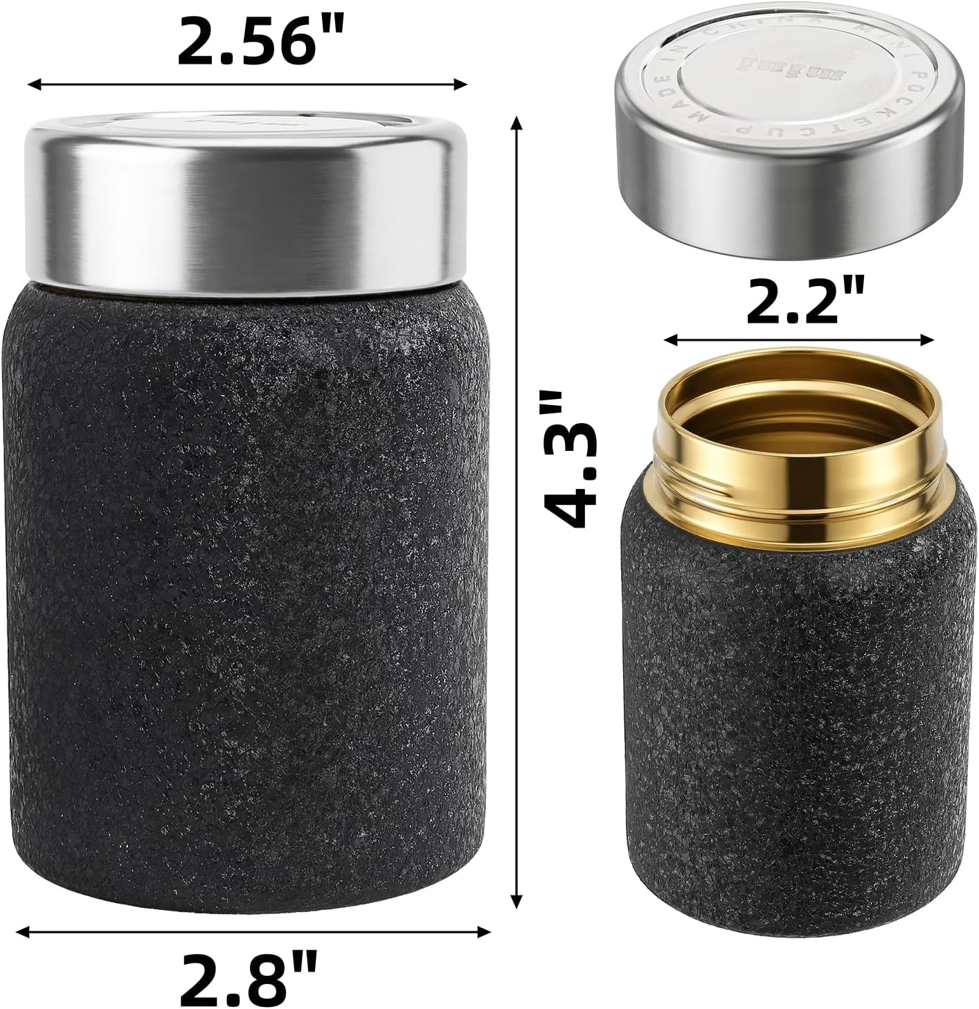 Paquete de 2 mini botellas de agua de acero inoxidable aisladas