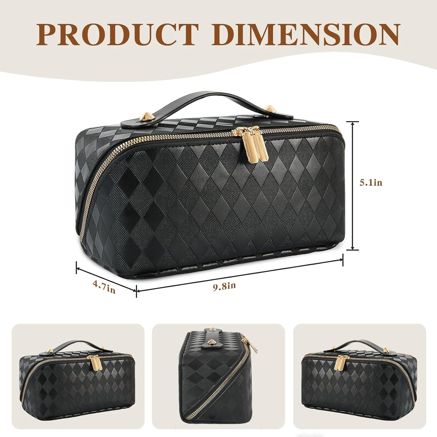 Bolsa cosméticos viaje mujer negro diamante