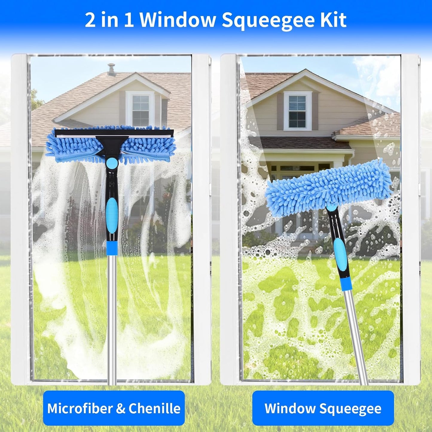 Kit limpieza ventanas 152pulg 2en1 con poste extensión