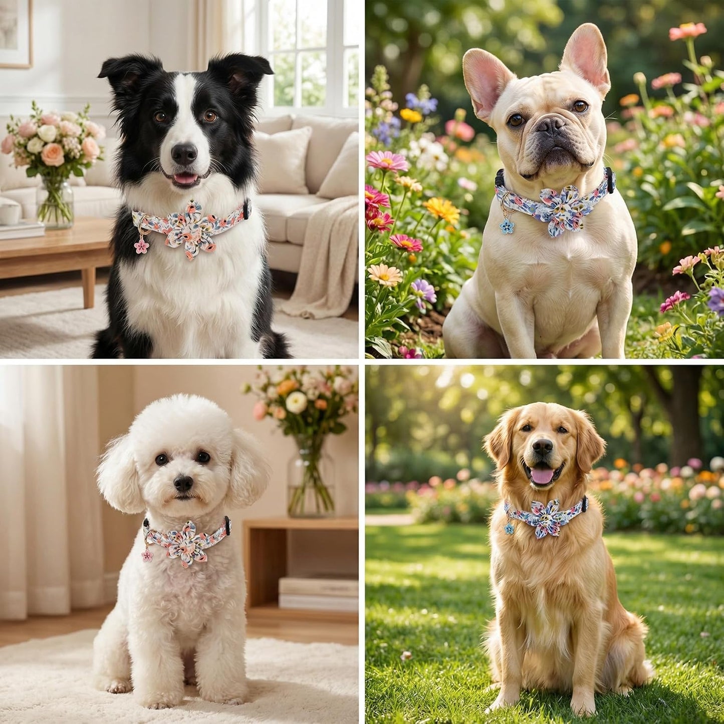 2 Collares Florales Ajustables Rosa y Azul para Perros