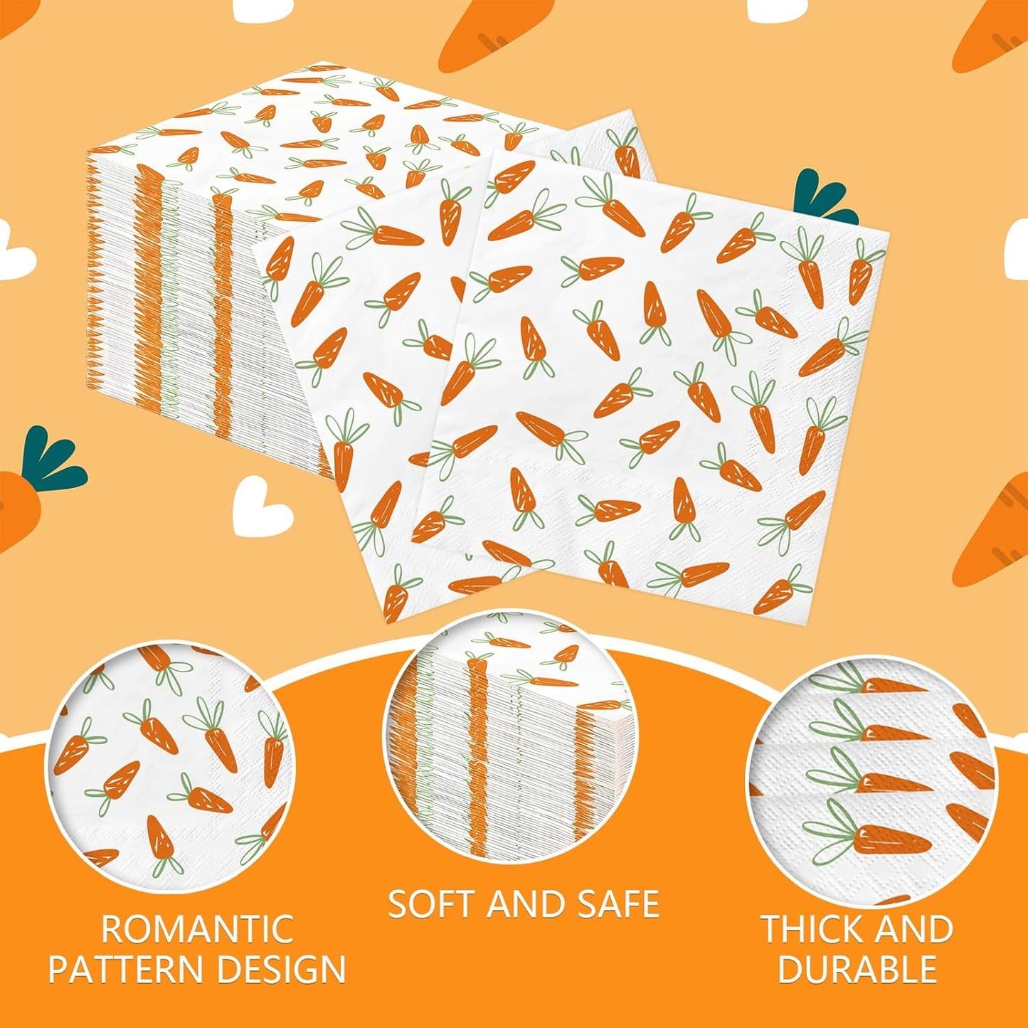 Servilletas de Pascua de papel con zanahoria y diseño de primavera