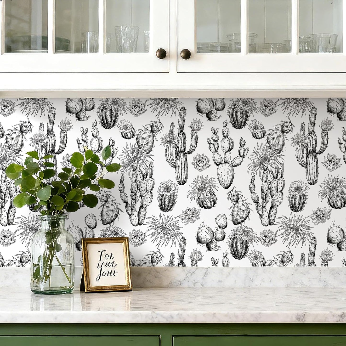 Papel tapiz cactus blanco y negro adhesivo extraíble