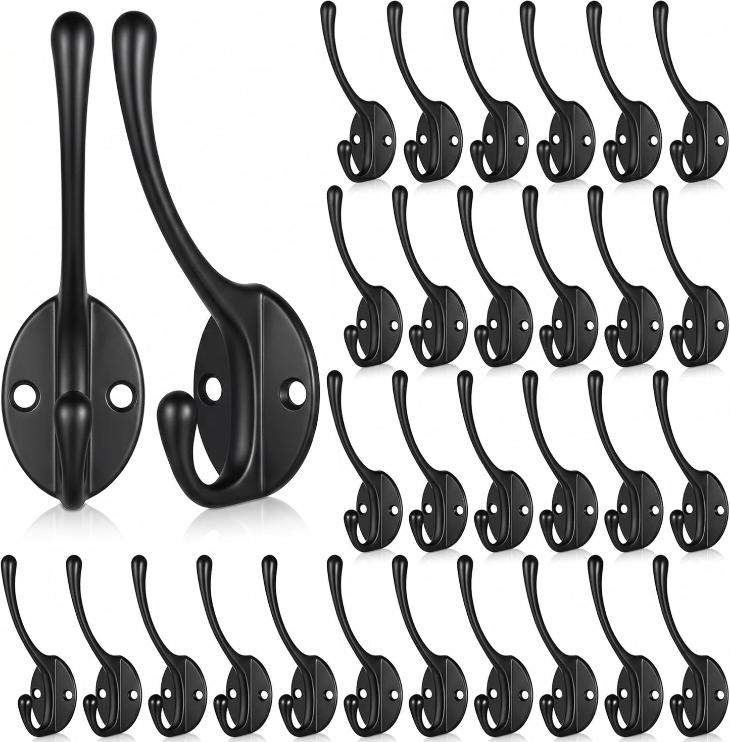 30 Ganchos Dobles Negro Metal para Colgar Abrigos
