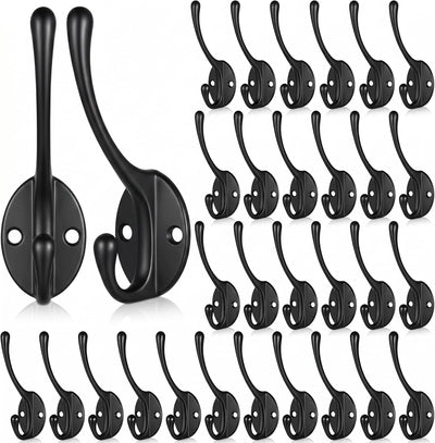 30 Ganchos Dobles Negro Metal para Colgar Abrigos