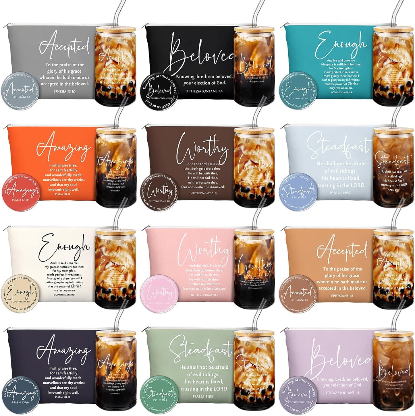 36 Pzas Regalos Religiosos Vidrio 16oz Bolsas Maquillaje Versículos