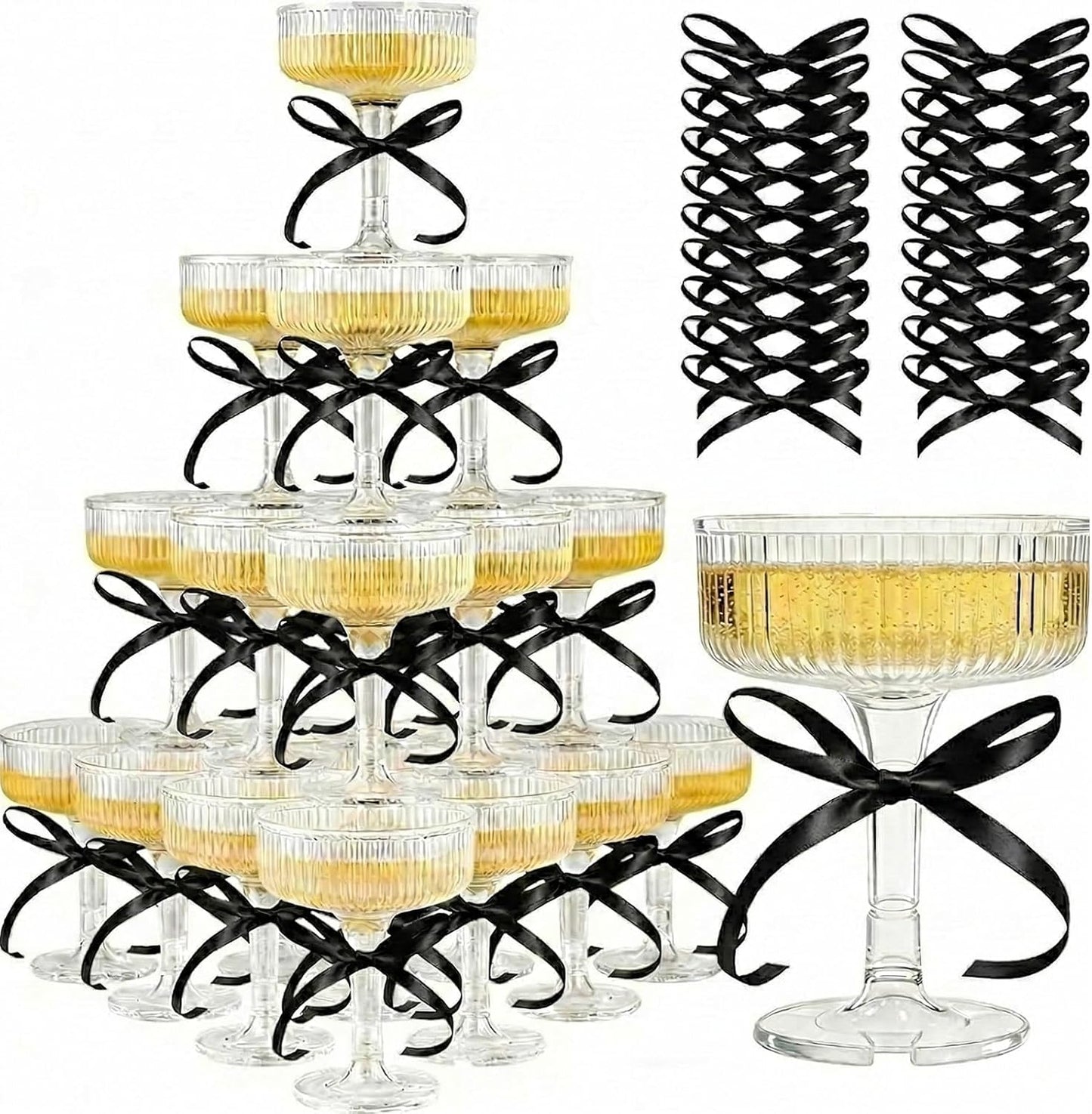 Juego de 20 copas acrílicas inastillables 7 oz con lazos satén para bodas y fiestas