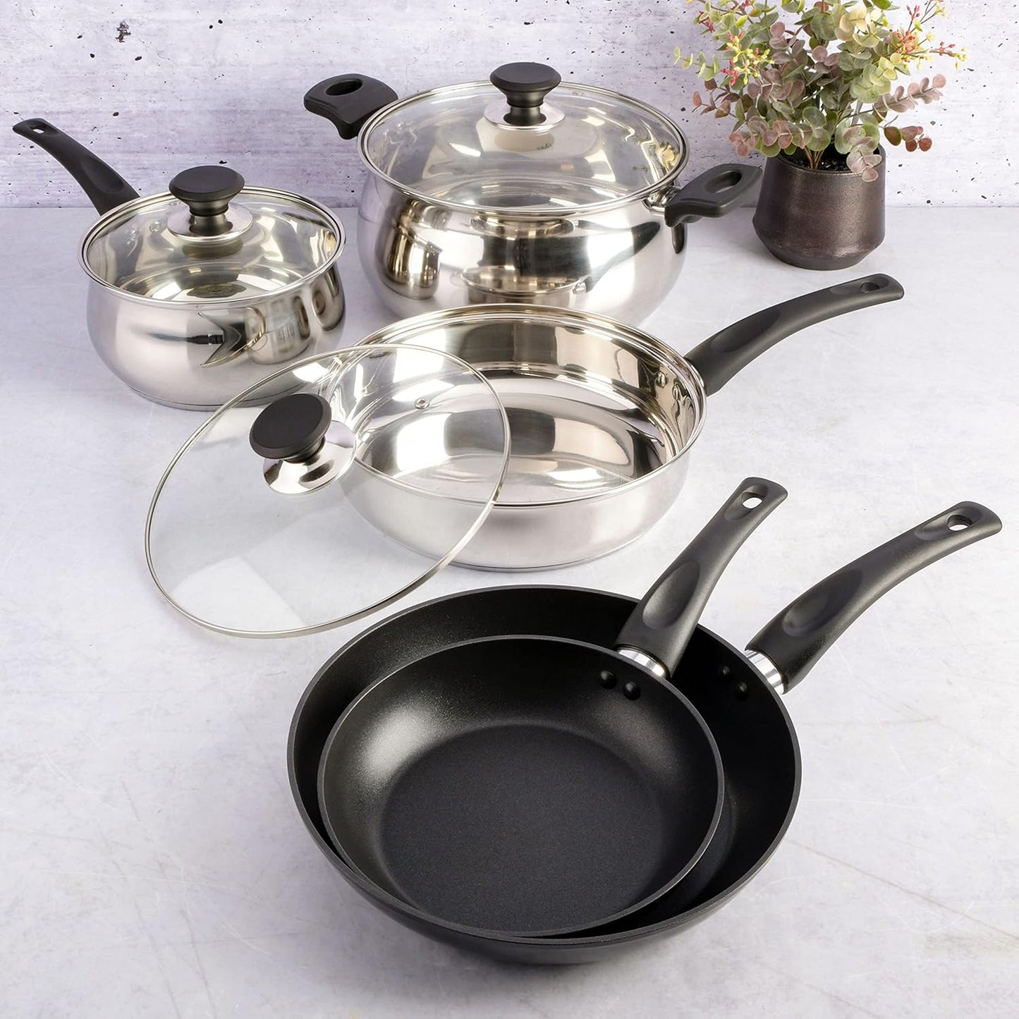 Set 95 Pzas Cocina con Ollas Sartenes Vajilla Bloque Cuchillos