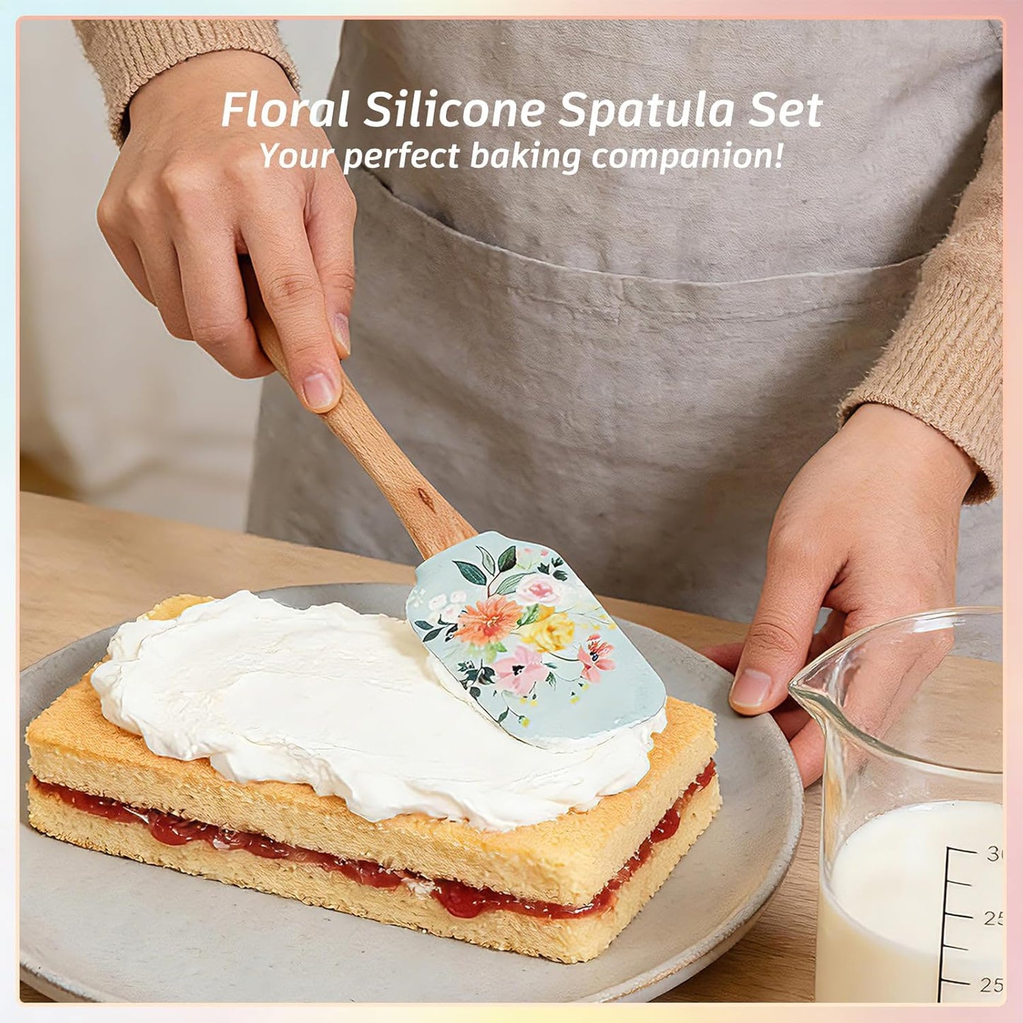 Juego de 2 espátulas de silicona floral antiadherentes para cocina
