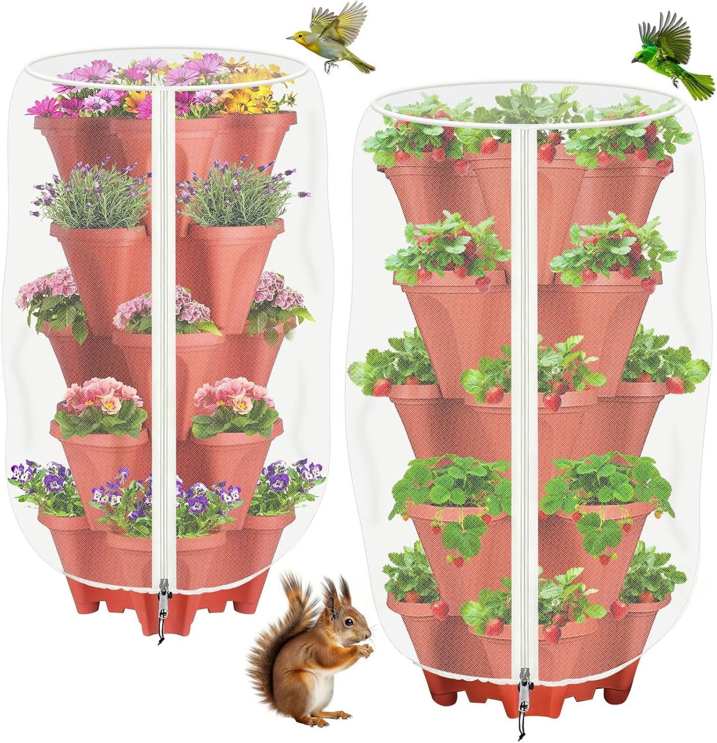 2 Macetas Verticales Jardín 39x20pulg 5 Niveles Cubierta Malla