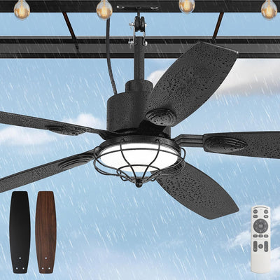 Ventilador techo exterior IP65 52pulg luz control remoto 6 vel