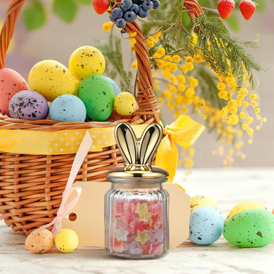 Tarro decorativo de cristal de conejo de Pascua con tapa hermética para galletas de chocolate