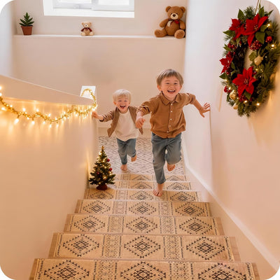 Alfombra antideslizante peldaños madera interiores 8x30pulg beige