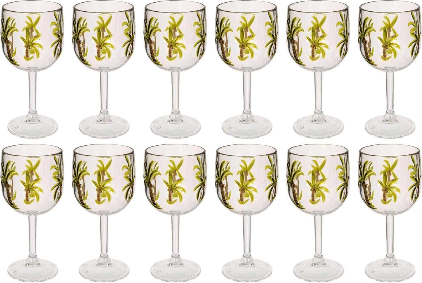 Set 12 Copas Vino Acrílico Tallo Motivo Palmera