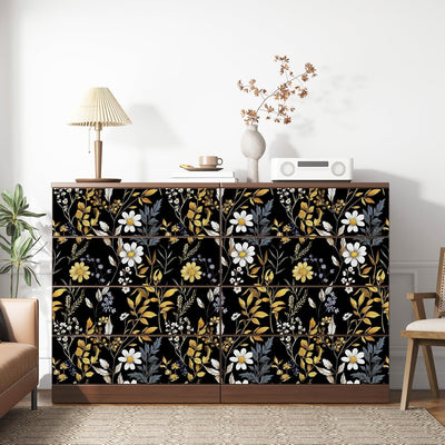 Papel Tapiz Floral Autoadhesivo Vintage Negro Dorado Dormitorio