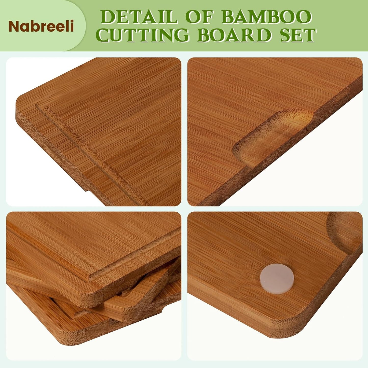 Juego de 3 tablas de cortar de bambú con soporte
