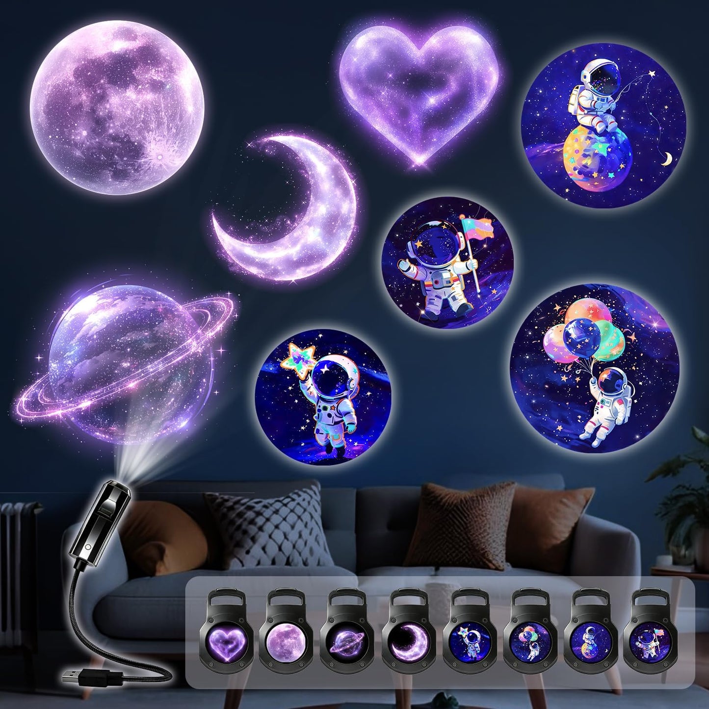 Proyector LED planeta con 8 diseños luces nocturnas