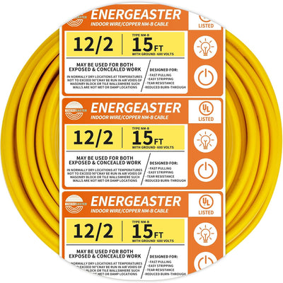 Cable eléctrico interior 12/2 W/G 15ft con tierra amarilla