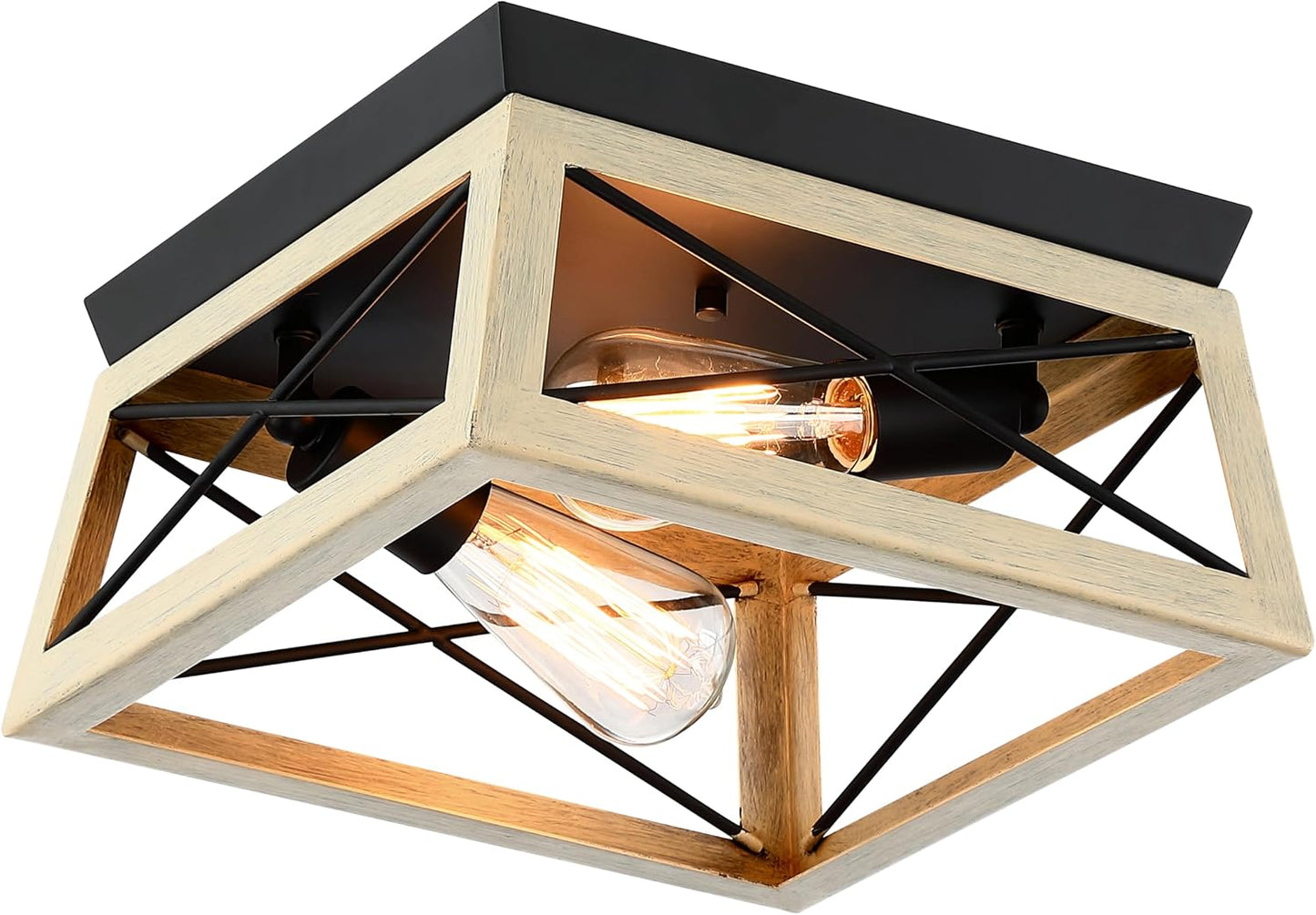 Lámpara techo 2 luces cuadrada rústica blanco crema