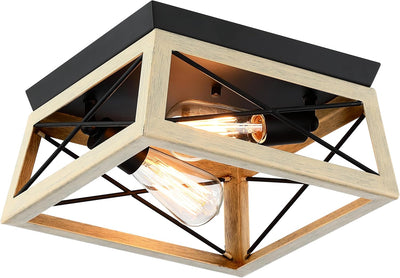 Lámpara techo 2 luces cuadrada rústica blanco crema