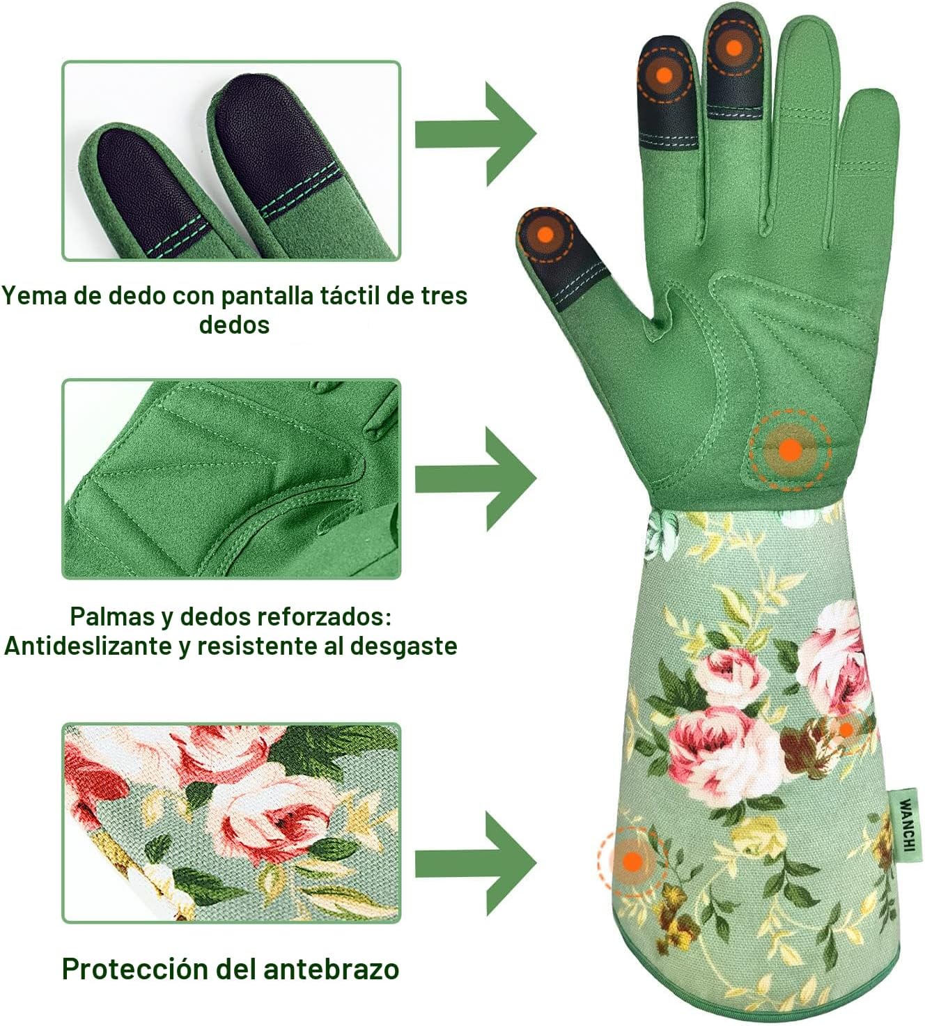 Guantes jardinería cuero mujer estampado verde mediano
