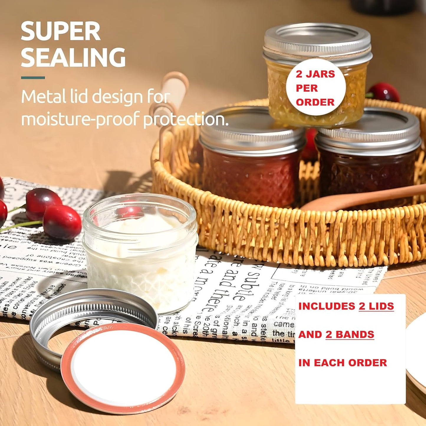 Tarros de cristal acolchados Bexter con tapas y bandas paquete de 2