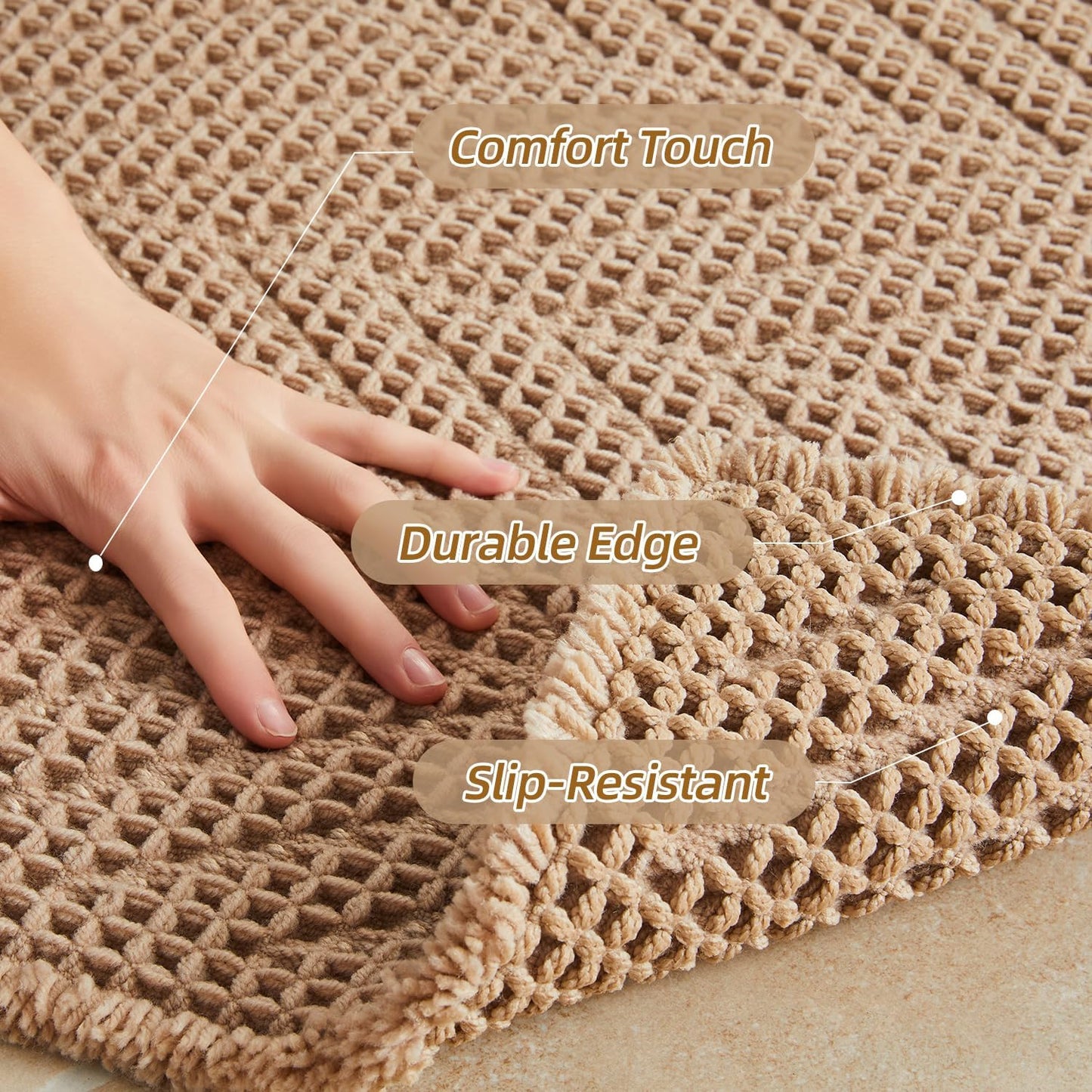 Alfombra baño bohemia antideslizante 20x30pulg color caqui