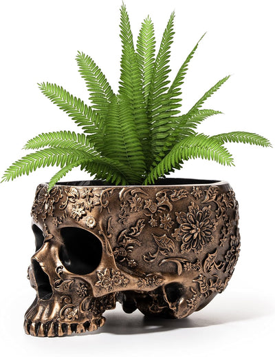 Maceta calavera bronce 6pulg decoración gótica Halloween