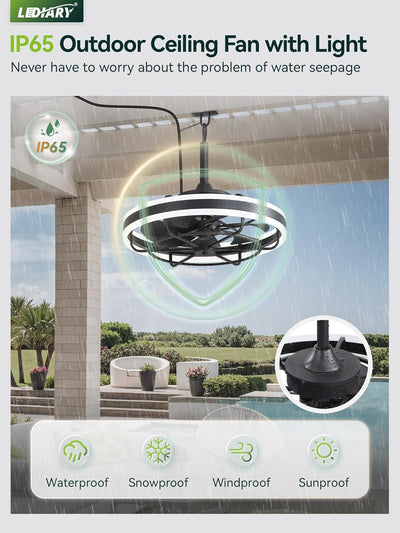 Ventilador techo exterior 20pulg luz IP65 control 3CCT