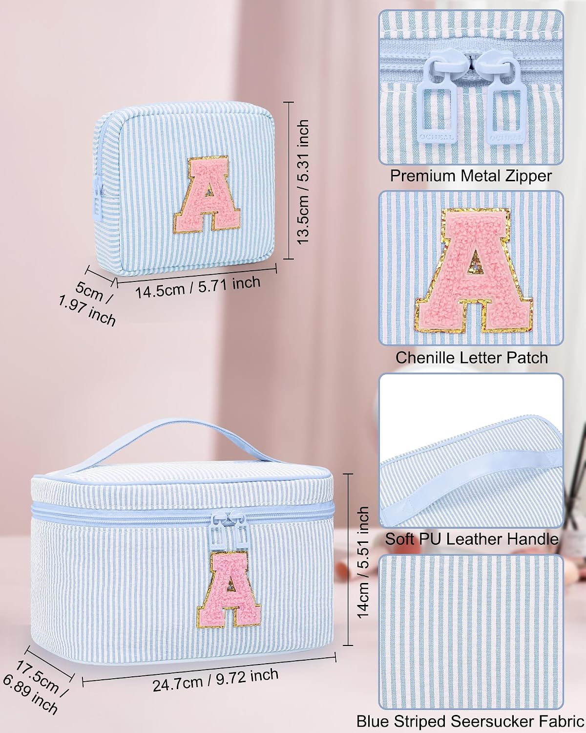 Bolsa maquillaje personalizada con inicial 2uds azul