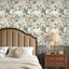 Papel tapiz vintage pájaro azul floral despegable