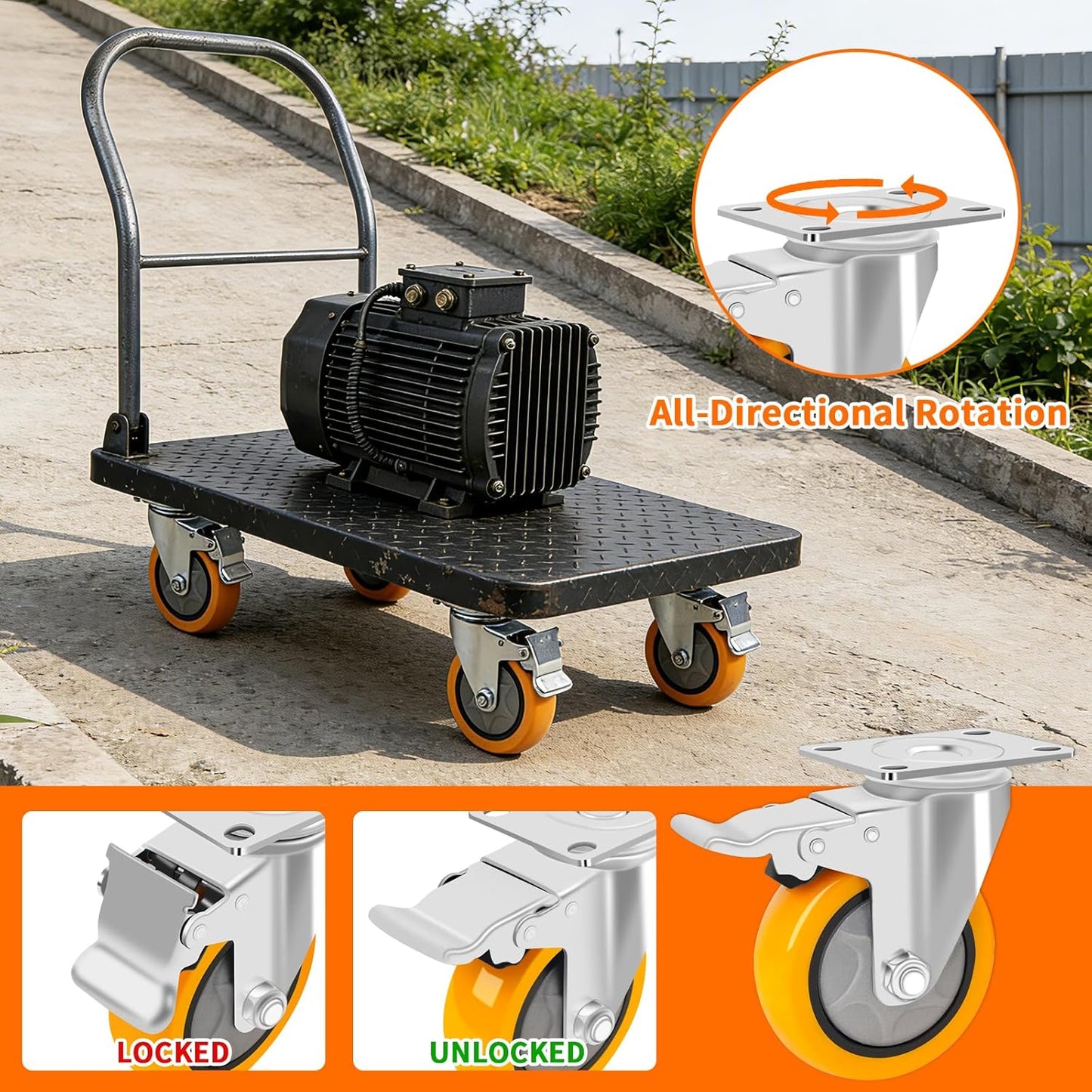 Ruedas giratorias 4 pulg set 4 placa bloqueo resistentes 220lb