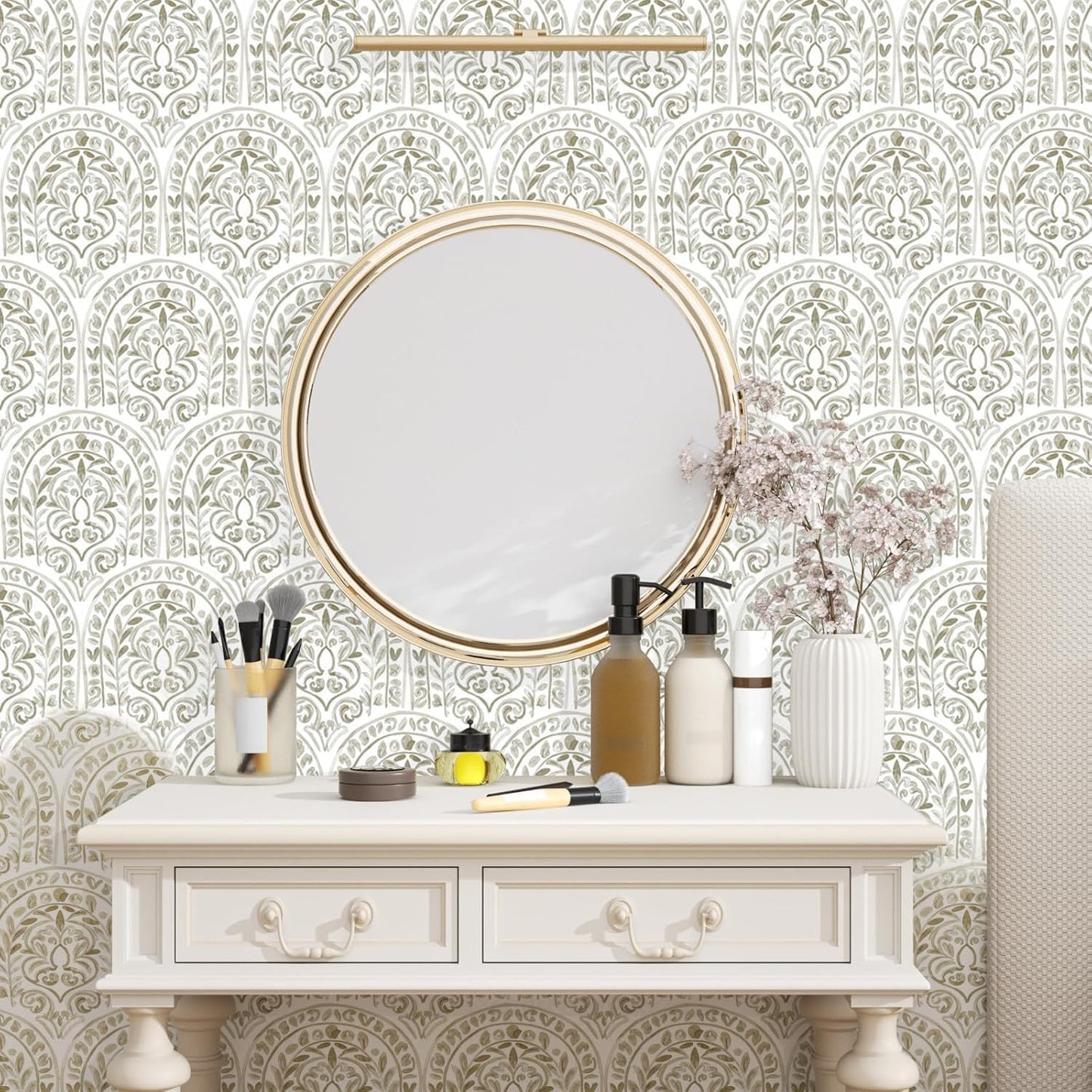 Papel tapiz floral blanco autoadhesivo 17.5x118pulg