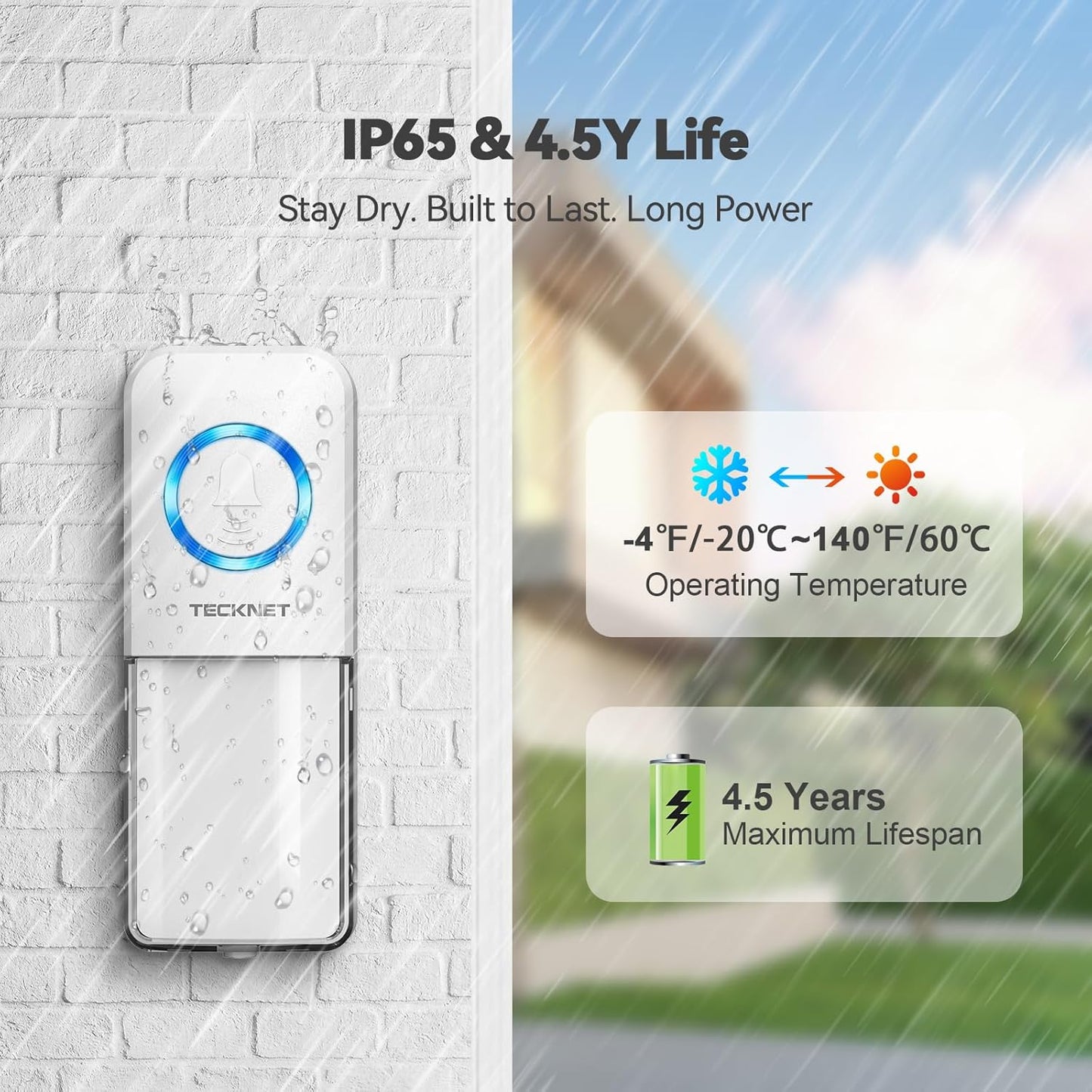 Timbre inalámbrico enchufable IP65 con luz LED y 5 niveles
