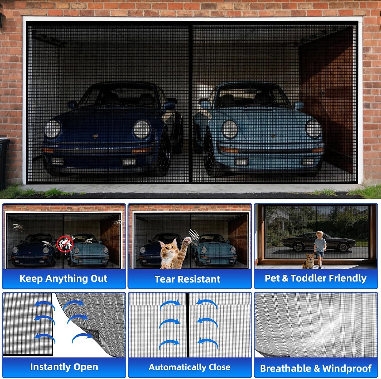 Pantalla puerta garaje 2 coches 192x83pulg malla fibra vidrio