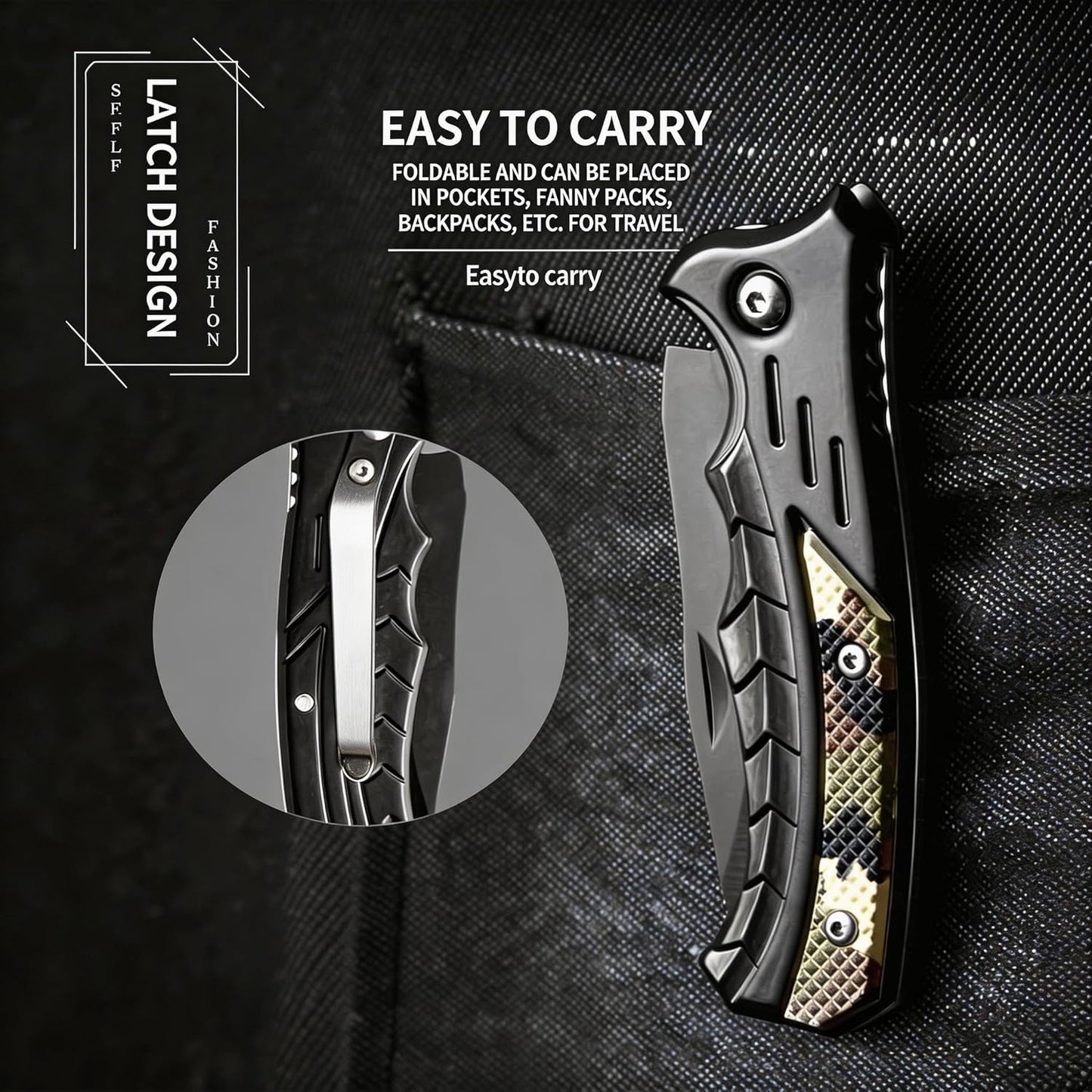 Cuchillo táctico plegable 2.56pulg acero inox mango camuflaje