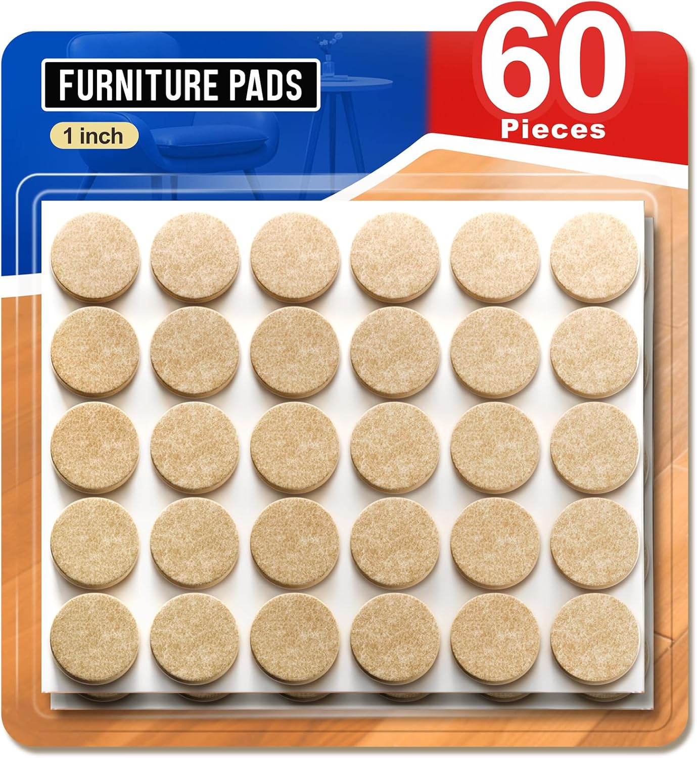 60 Almohadillas Fieltro para Patas Silla Redondas Beige