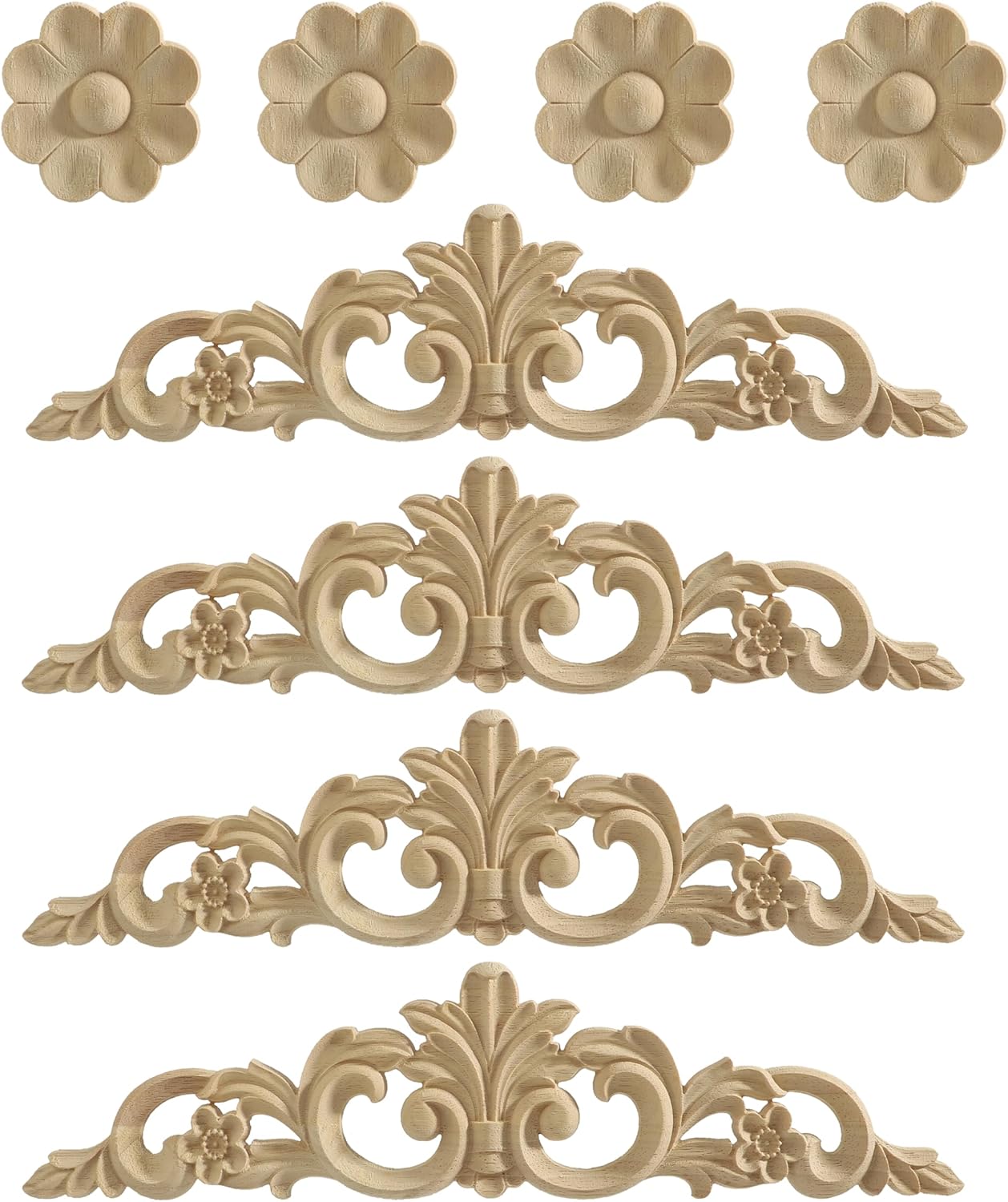 Incrustaciones roseta madera para pared 8 Pzas 11.8x2.8in