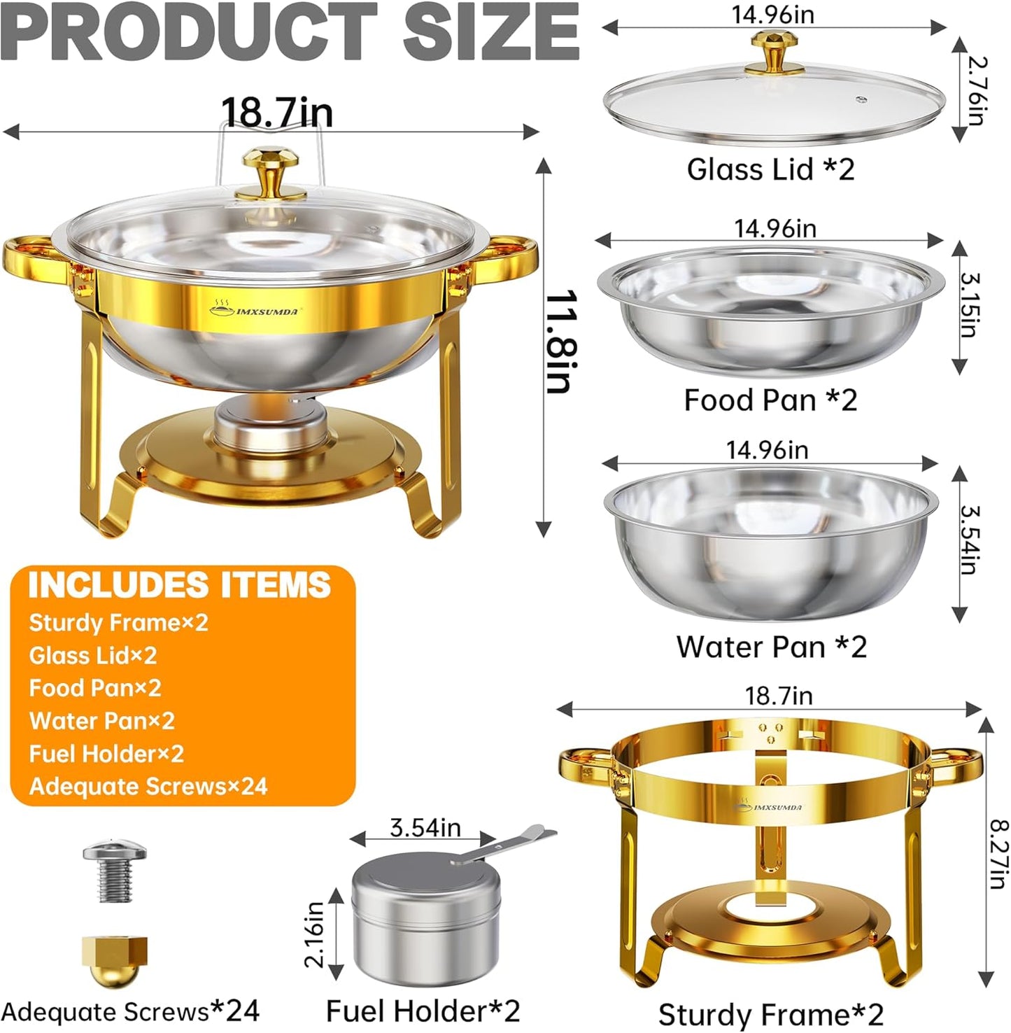 Set 2 Platos Bufé 6.5qt Vidrio Acero Inox