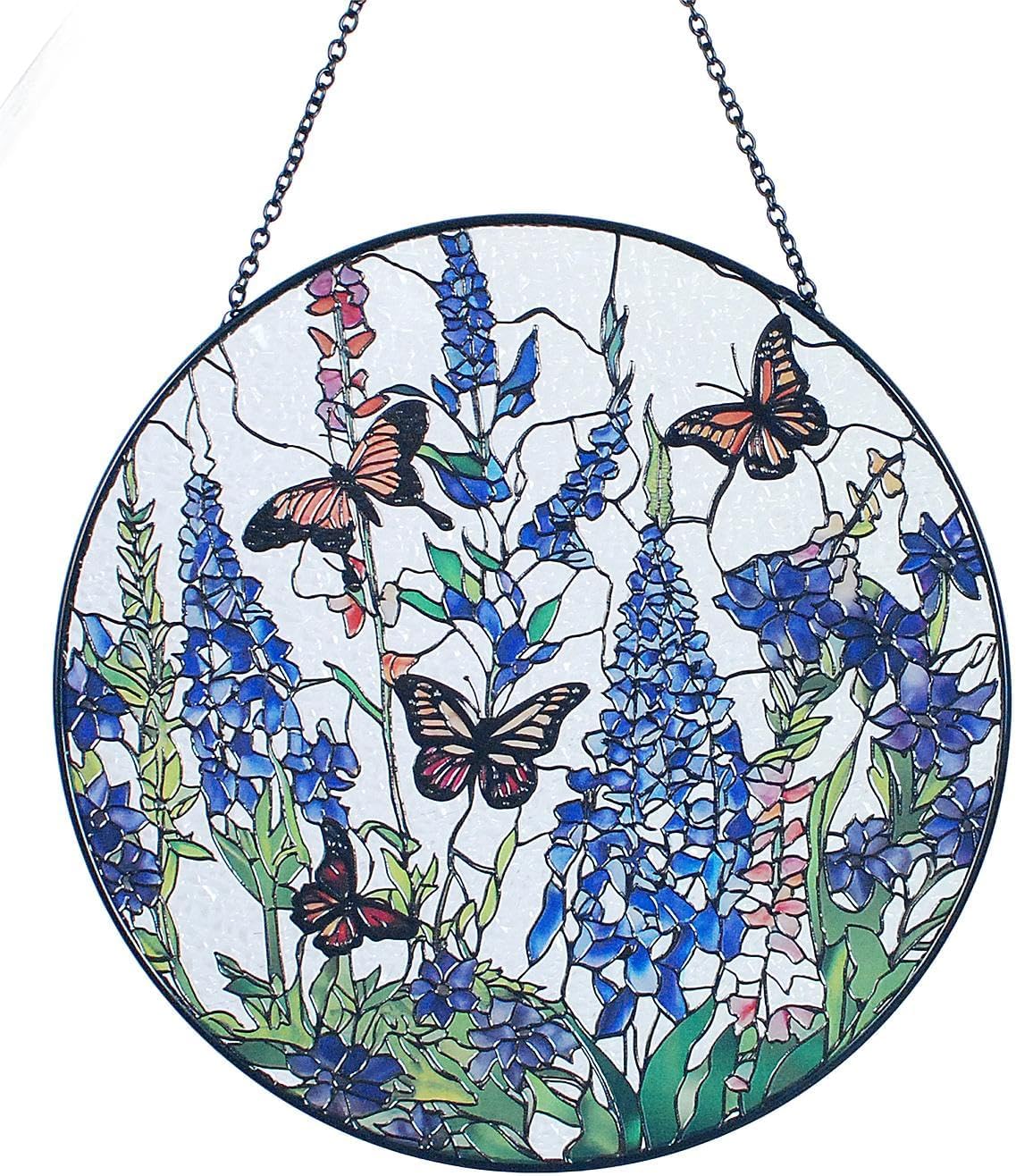 Atrapasoles mariposa monarca lavanda vitral 7.8pulg