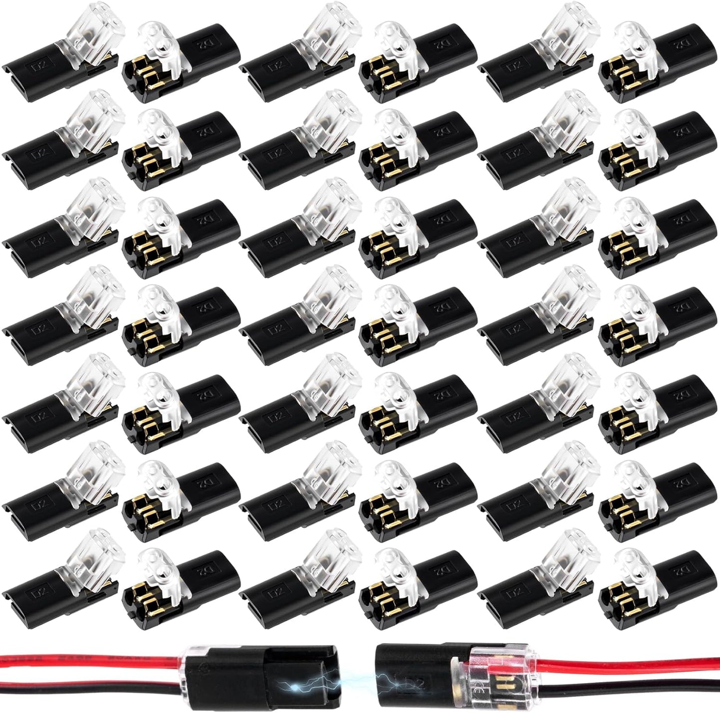 60 Conectores Cable Doble Presión para Tirillas LED Negro