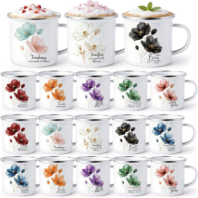 Taza café esmaltada 12oz regalo maestro 18uds flores
