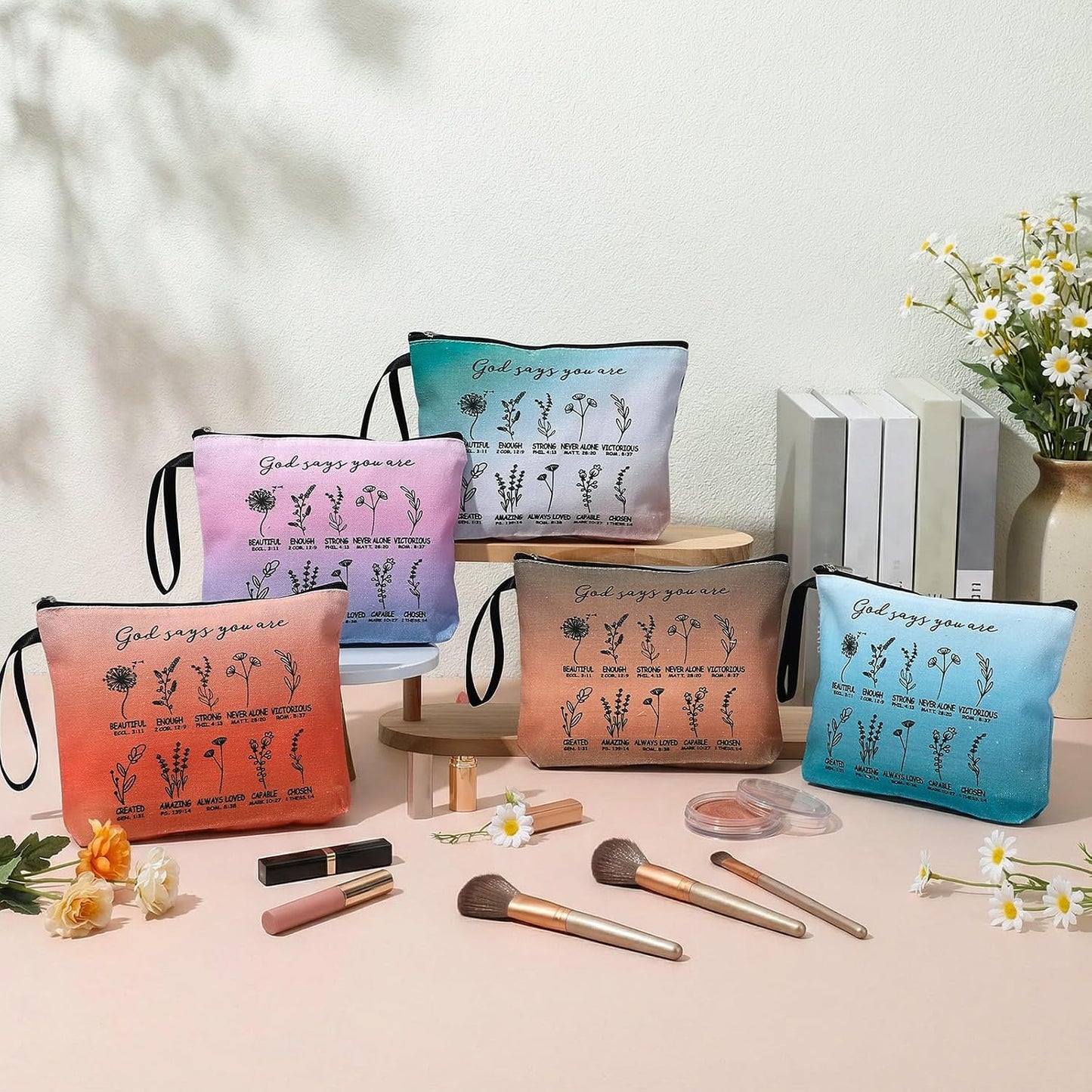 10 Pzas Bolsa Cosméticos Religiosas Día Madre con Versículo