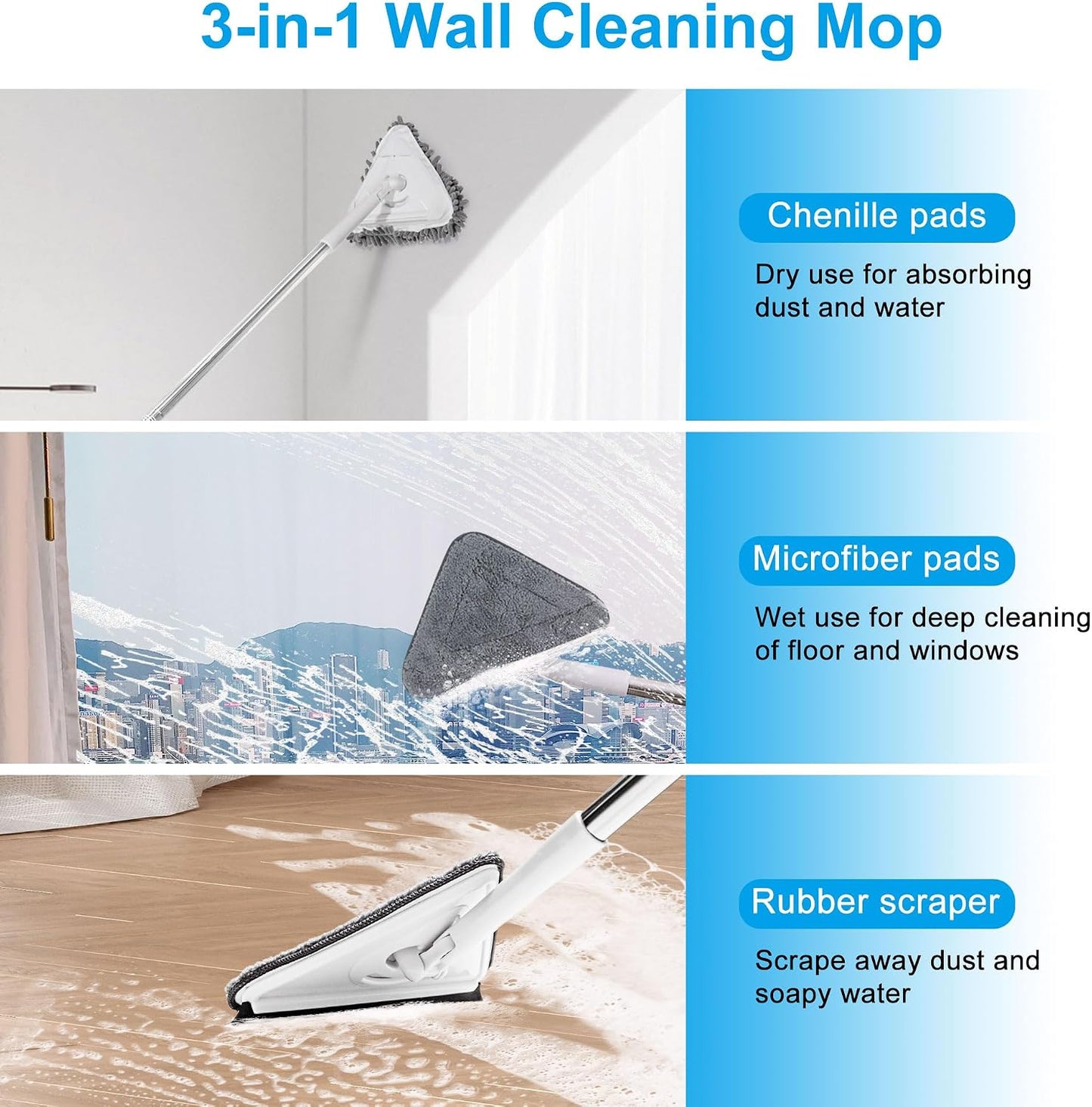 Limpiador pared trapeador 92pulg ajustable seco y húmedo