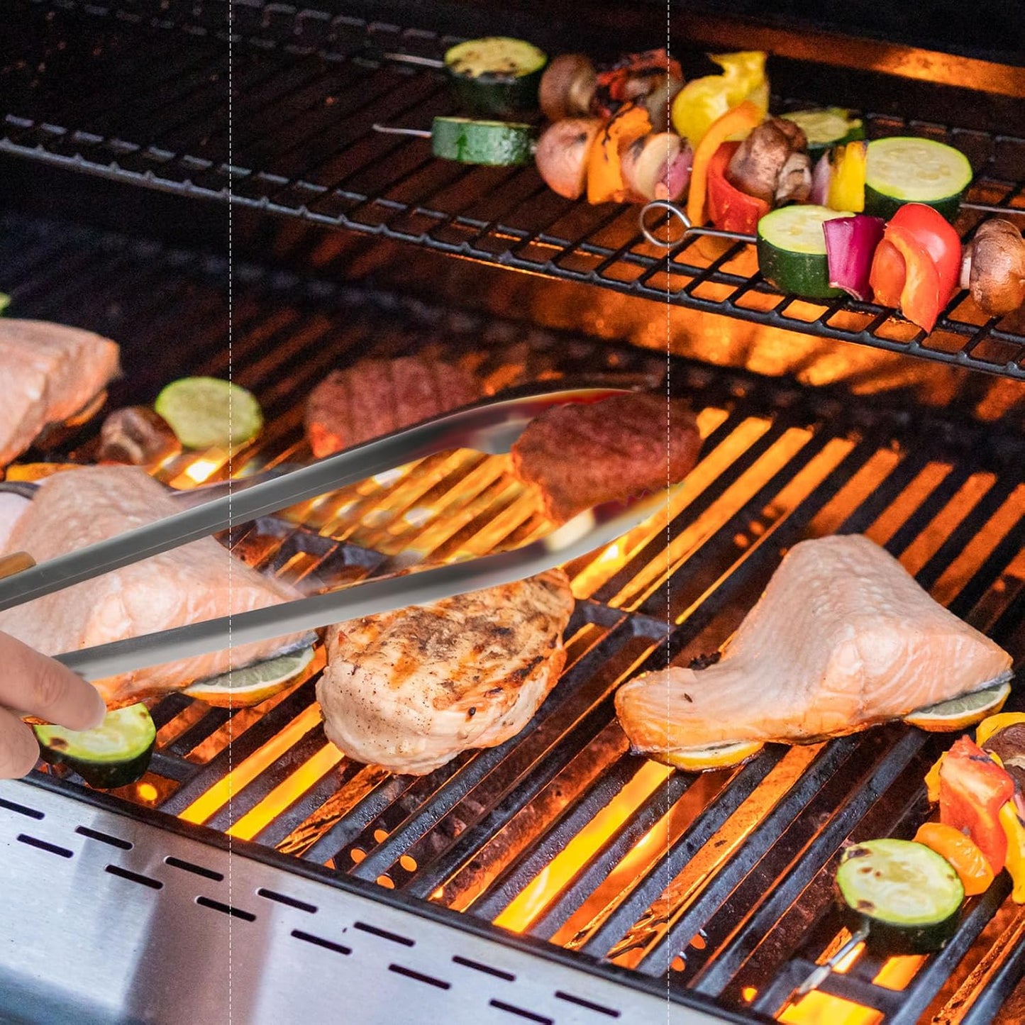 Pinzas barbacoa acero inox 21pulg mango acacia duradera
