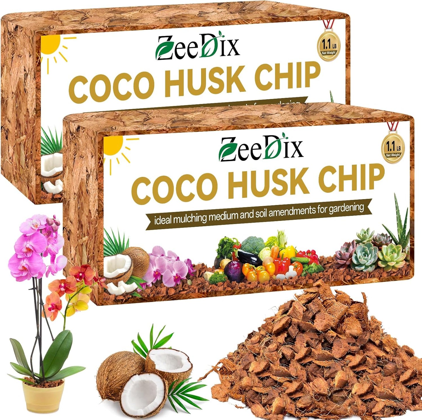 Pack 2 chips coco orgánico para plantas interior flores hierbas