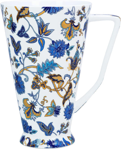 Taza de café alta de porcelana de hueso con flores apta para lavavajillas y microondas