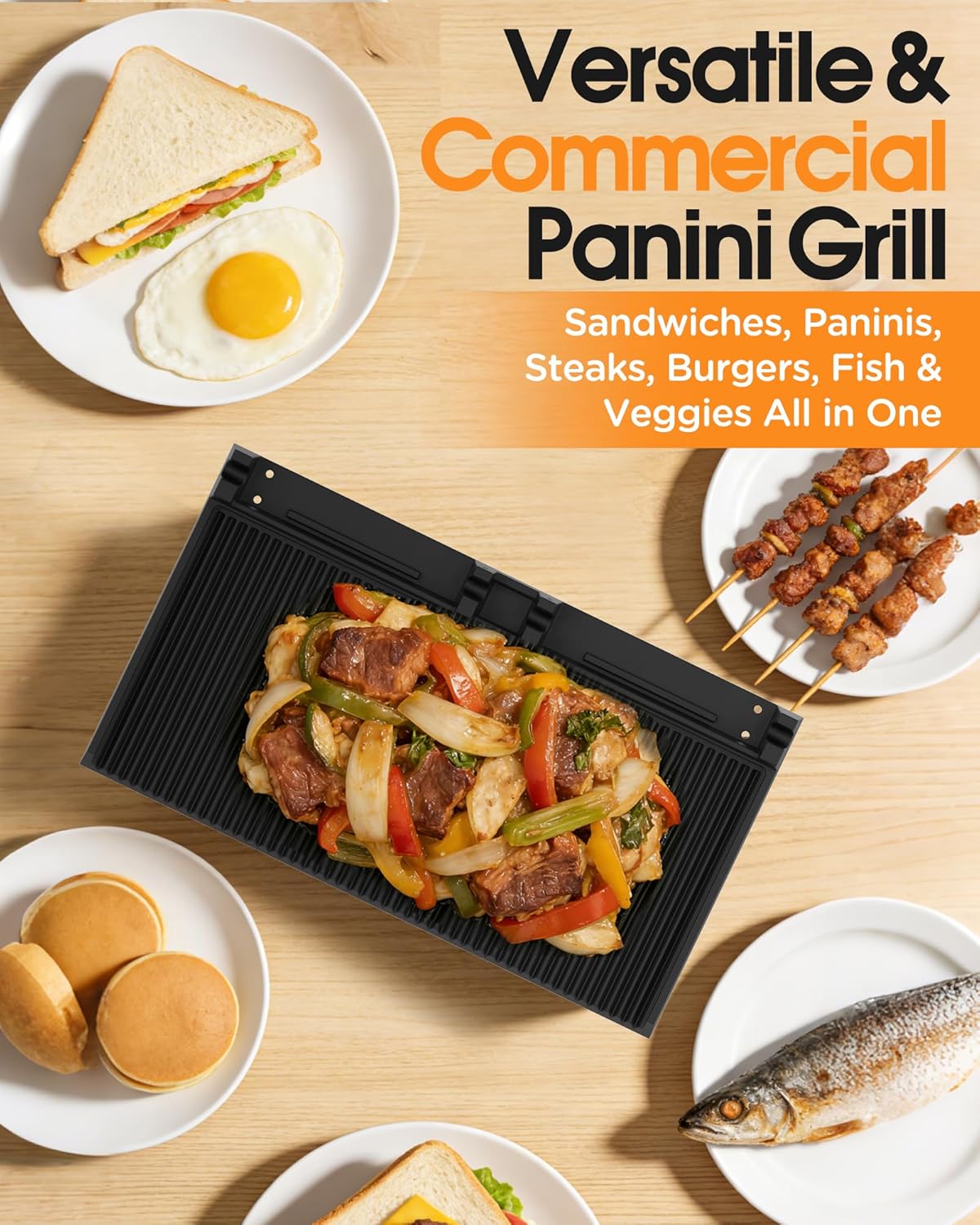 Prensa Panini eléctrica 3600W acero inox con parrilla