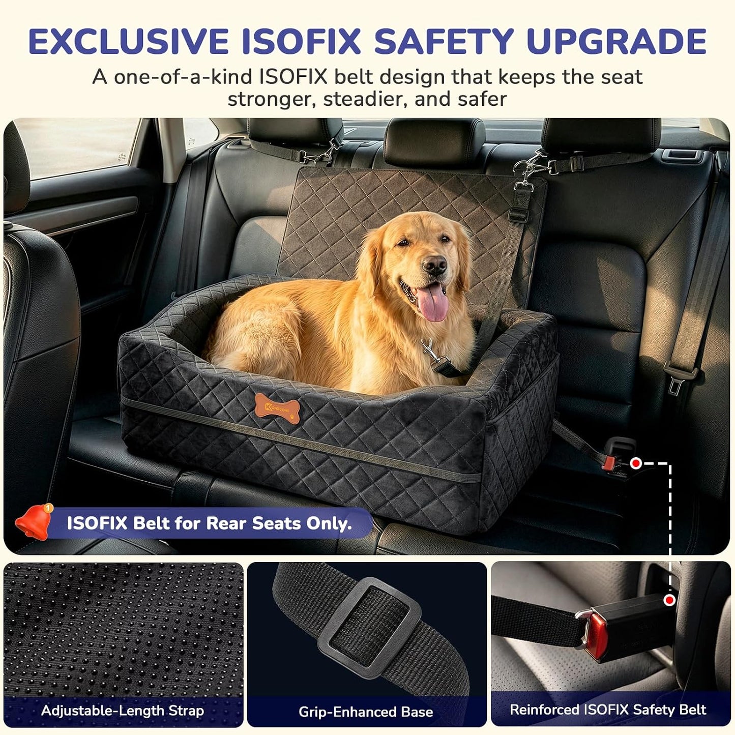 Asiento perro elevado ISOFIX 4pulg espuma viscoelástica lavable