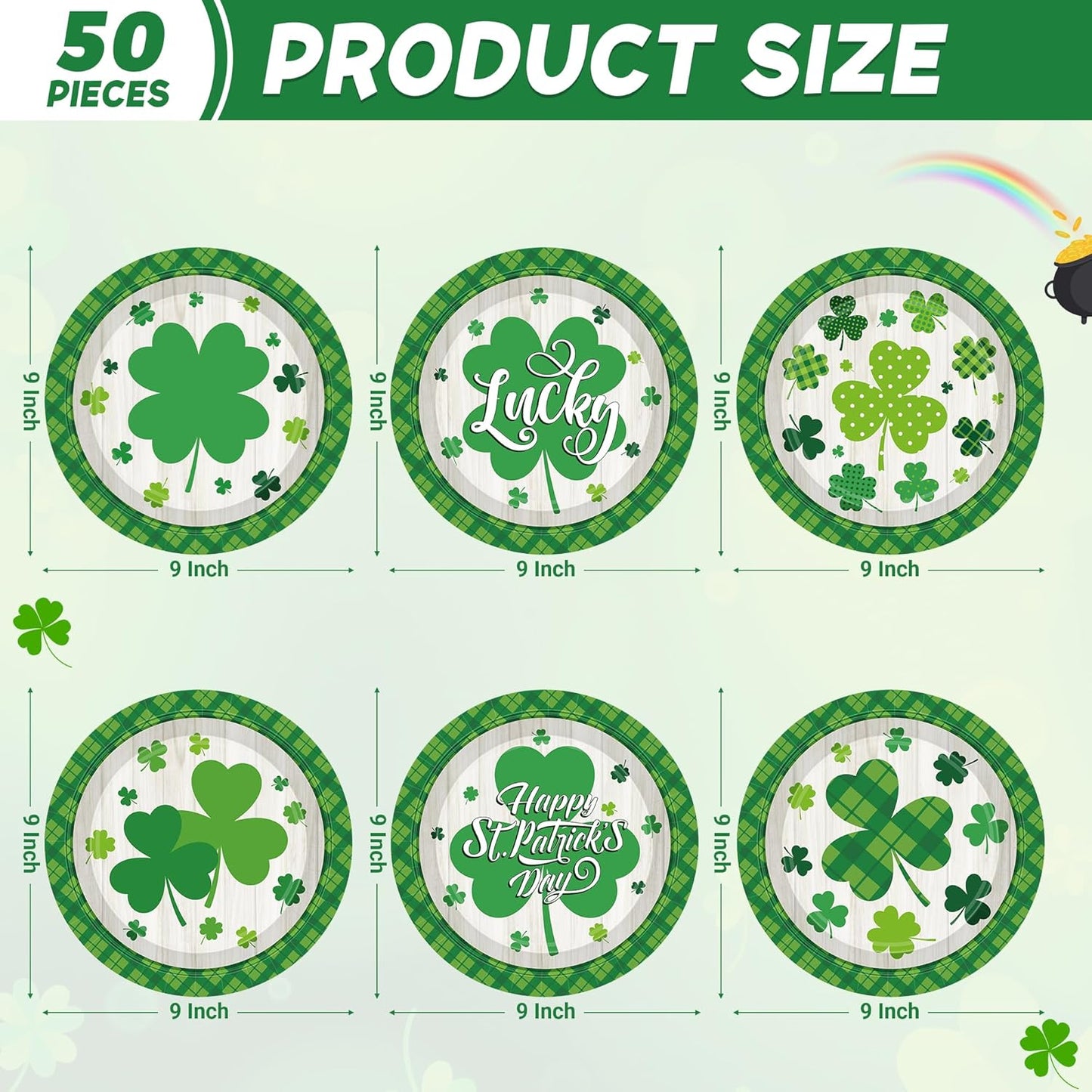Suministros para fiesta de San Patricio con platos de trébol 9 pulgadas