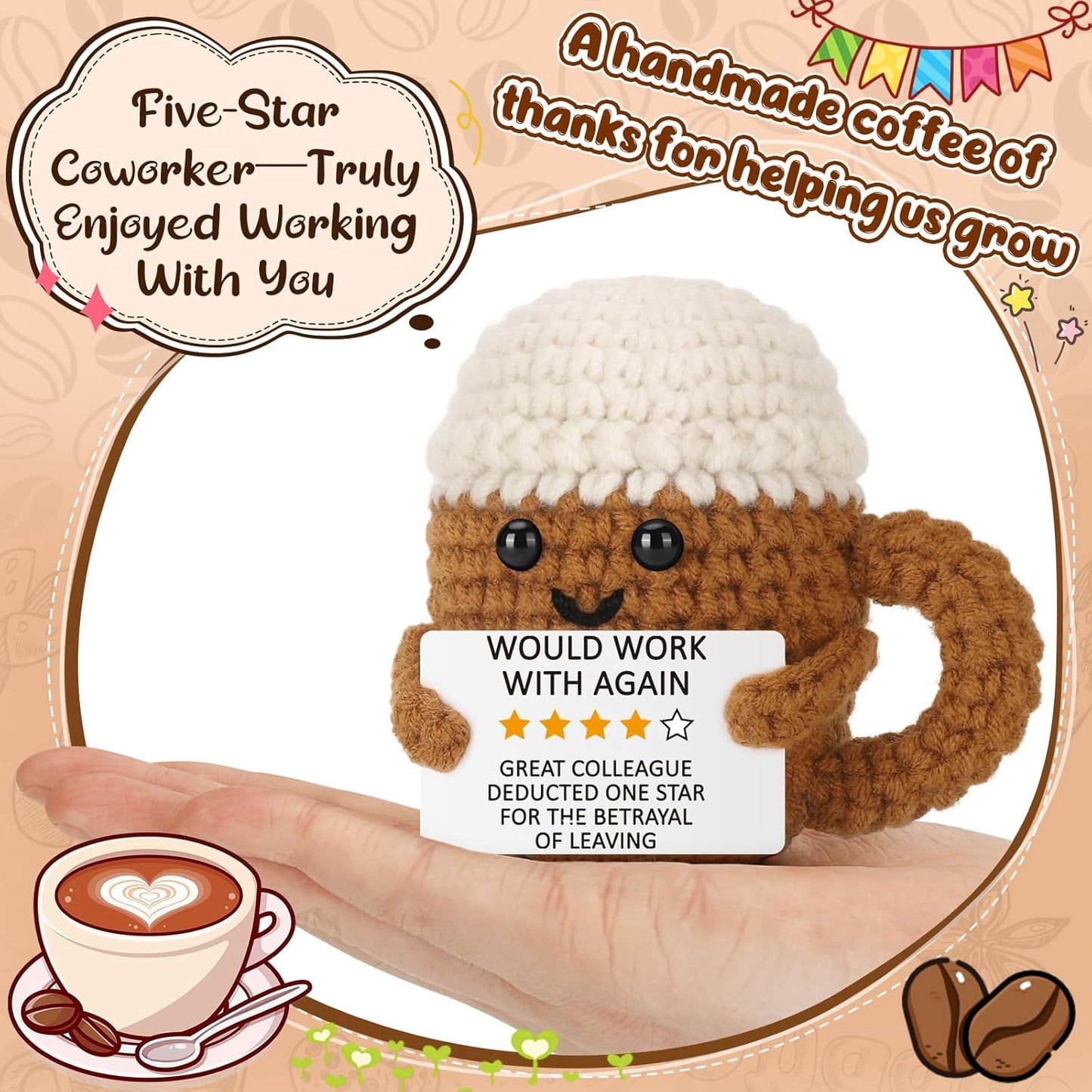 Taza de café hecha a mano de ganchillo regalo para compañeros de trabajo